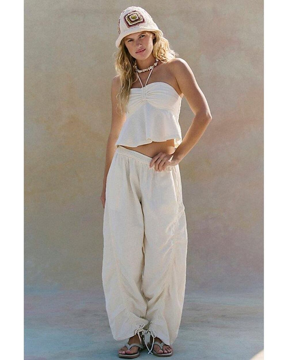 Free People Lunasol Cotton-Linen Pant Set, NWT, Size M